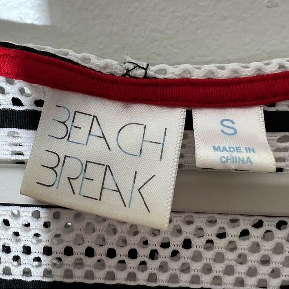 Beach Break White Black Striped Lightweight Hooded Mesh Swim Coverup Size S - Picture 6 of 7